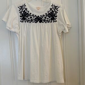 White Top with Blue floral Embroidery